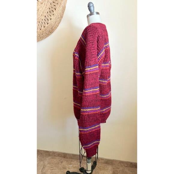 Arrow Criterion Men's Sweater XL Vintage Maroon Striped Knit Pullover Wool - Picture 3 of 5
